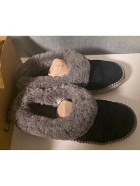 NIB UGG Women's WRIN Black Suede Shearling Slippers Sz 8